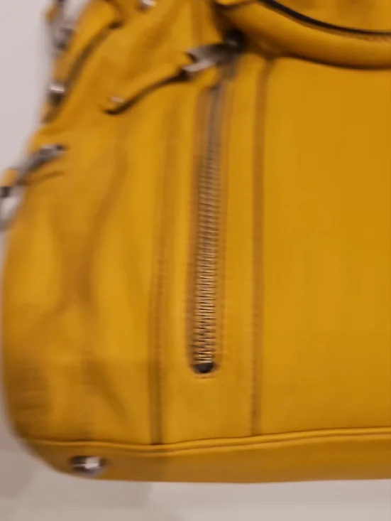 b. makowsky Yellow Leather Shoulder Satchel 15"x12"x4" - Picture 6 of 13